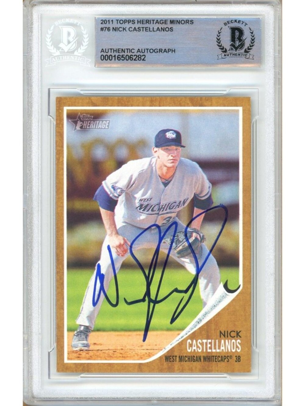 Nick Castellanos Signed 2011 Topps Heritage Minors #76 Beckett BAS Slabbed Auto